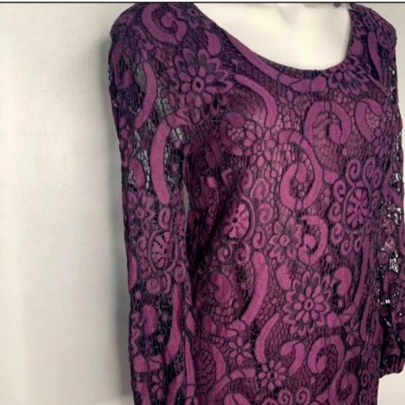 Anthropologie Sunday in Brooklyn Joy Purple with Black Lace Long Sleeve Dress XS - Picture 3 of 13